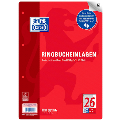 Artikelbild für OXFORD Ringbucheinlage A4 kariert, 50 Blätter, Artikelnummer 298629