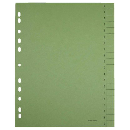 Artikelbild 10 für Trennblätter DIN A4 0-9 farbsortiert, 250 g/qm, 100 Blatt, Artikelnummer 630586