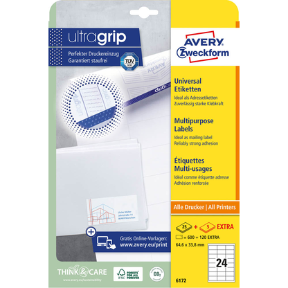 Artikelbild 2 für AVERY Zweckform Etiketten 6172 weiß 64,6 x 33,8 mm, 30 Blatt, Artikelnummer 123216