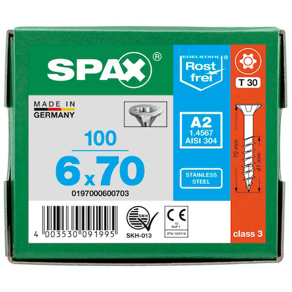 Artikelbild 8 für SPAX® Universalschrauben T30 Senkkopf Edelstahl A2 0197000600703 6 mm x 70 mm, 100 St., Artikelnummer 395036