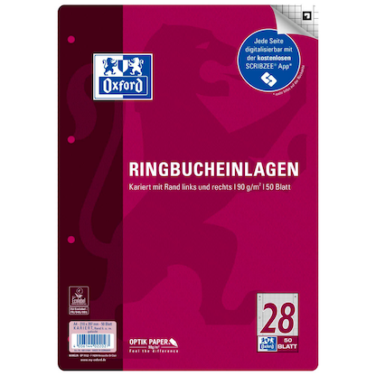 Artikelbild für OXFORD Ringbucheinlage A4 kariert, 50 Blätter, Artikelnummer 298579