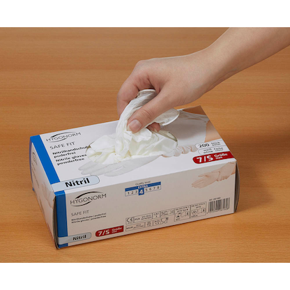 Artikelbild 7 für HYGONORM unisex Einmalhandschuhe SAFE FIT weiß Größe S, 200 St., Artikelnummer 588044