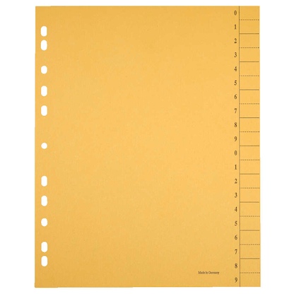 Artikelbild 12 für Trennblätter DIN A4 0-9 farbsortiert, 250 g/qm, 100 Blatt, Artikelnummer 630586