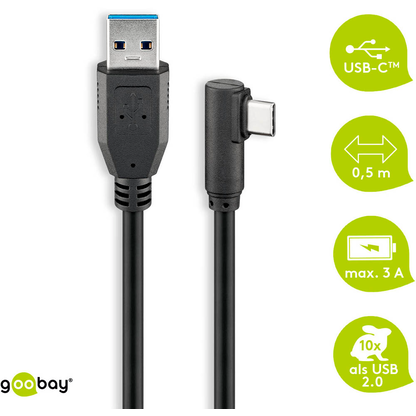 Artikelbild 2 für goobay USB C/USB 3.0 A Kabel 0,5 m schwarz, 1 St., Artikelnummer 666473