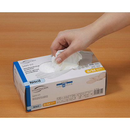 Artikelbild 7 für HYGONORM unisex Einmalhandschuhe SAFE FIT weiß Größe M, 200 St., Artikelnummer 588057
