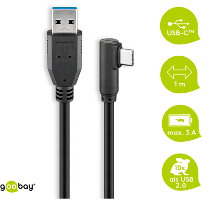 Artikelbild 2 für goobay USB C/USB 3.0 A Kabel 1,0 m schwarz, 1 St., Artikelnummer 666481