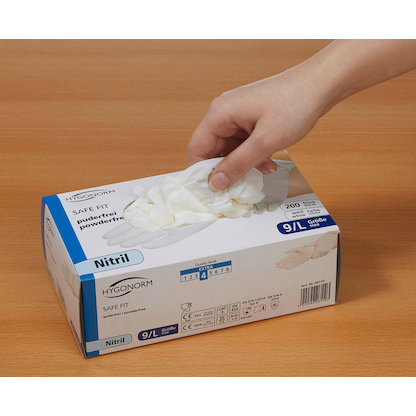 Artikelbild 7 für HYGONORM unisex Einmalhandschuhe SAFE FIT weiß Größe L, 200 St., Artikelnummer 588069