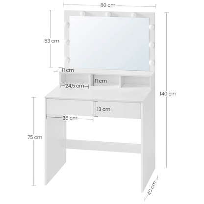 Artikelbild 2 für VASAGLE Schminktisch rechteckig Melamin, Spanplatte weiß 80,0 x 40,0 x 140,0 cm, 1 St., Artikelnummer 438558