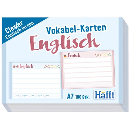 Artikelbild für Häfft® Verlag Karteikarten Vokabel-Karten Englisch DIN A7 blau/rosa liniert, 100 St., Artikelnummer 590754