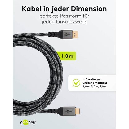 Artikelbild 3 für goobay DisplayPort 1.2/HDMI 2.0 Kabel 2,0 m grau, schwarz, 1 St., Artikelnummer 345171