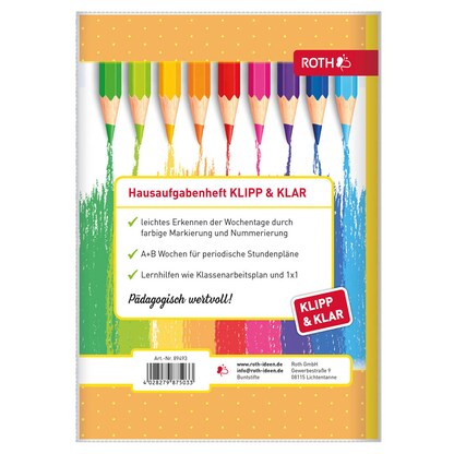 Artikelbild 3 für ROTH Hausaufgabenheft Buntstifte Klipp & Klar liniert DIN A5 ohne Rand, 96 Blatt, 1 St., Artikelnummer 580546