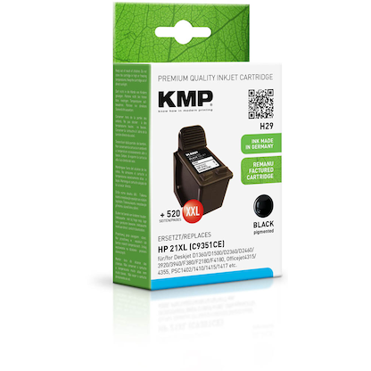 Artikelbild 2 für KMP H29 schwarz Druckerpatrone kompatibel zu HP 21XL (C9351AE), Artikelnummer 160739