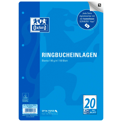 Artikelbild für OXFORD Ringbucheinlage A4 blanko, 50 Blätter, Artikelnummer 298558