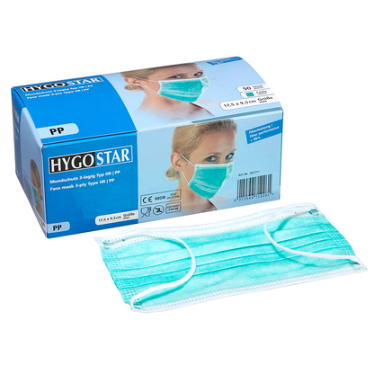 Artikelbild für HYGOSTAR medizinischer Mundschutz DIN EN 14683 Typ II R, 50 St., Artikelnummer 500359