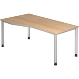 Artikelbild 1 für HAMMERBACHER Orbis höhenverstellbarer Schreibtisch eiche Trapezform, 4-Fuß-Gestell silber 180,0 x 80,0/100,0 cm, Artikelnummer 637665