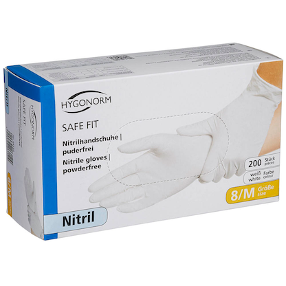 Artikelbild für HYGONORM unisex Einmalhandschuhe SAFE FIT weiß Größe M, 200 St., Artikelnummer 588057