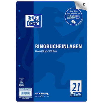 Artikelbild für OXFORD Ringbucheinlage A4 liniert, 50 Blätter, Artikelnummer 298549