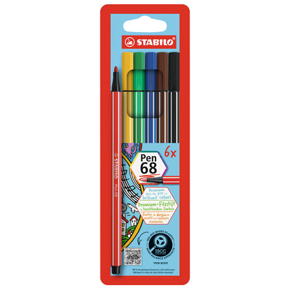 Artikelbild für STABILO pen 68 Filzstifte farbsortiert, 6 St., Artikelnummer 460394