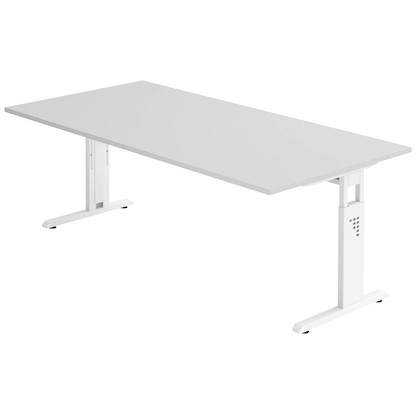Artikelbild für HAMMERBACHER Gradeo höhenverstellbarer Schreibtisch lichtgrau rechteckig, C-Fuß-Gestell weiß 200,0 x 100,0 cm, Artikelnummer 443493