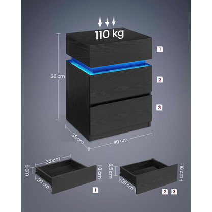 Artikelbild 2 für VASAGLE Nachttisch rechteckig Spanplatte schwarz 40,0 x 35,0 x 55,0 cm, 1 St., Artikelnummer 759839