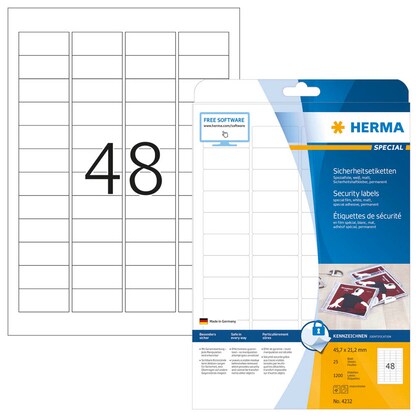 Artikelbild für HERMA Sicherheitsetiketten 4232 weiß 45,7 x 21,2 mm, 25 Blatt, Artikelnummer 514784