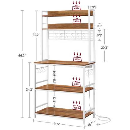 Artikelbild 2 für VASAGLE Küchenregal weiß, walnussbraun 80,0 x 40,0 x 170,0 cm, 1 St., Artikelnummer 759849