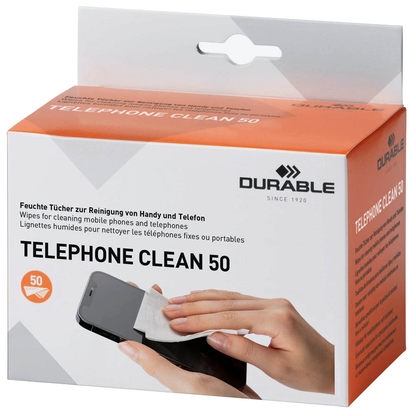 Artikelbild 2 für DURABLE Bildschirm-Reinigungstücher TELEPHONE CLEAN 50 weiß, 50 Tücher, Artikelnummer 363529