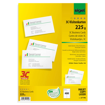 Artikelbild 2 für SIGEL Visitenkarten LP796 satiniert weiß 225 g/qm, 400 St., Artikelnummer 780486