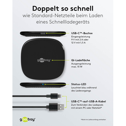Artikelbild 6 für goobay Induktive Ladestation schwarz, Kabellänge: 1,0 m, 15 Watt, Artikelnummer 557149