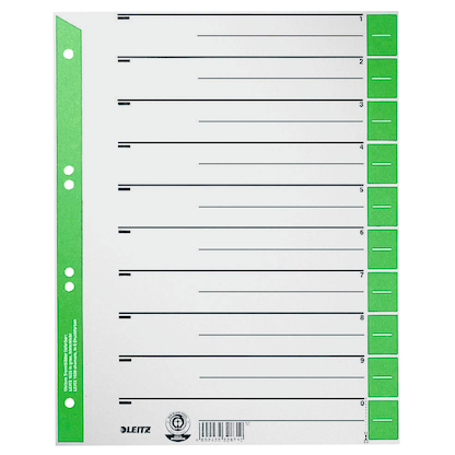 Artikelbild für LEITZ Trennblätter 1652 DIN A4 1-0 grün, 230 g/qm, 25 St., Artikelnummer 819953