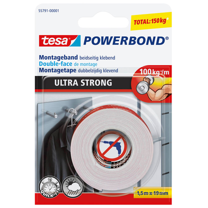 Artikelbild für tesa Montageband POWERBOND ULTRA STRONG doppelseitiges Klebeband 19,0 mm x 1,5 m, 1 Rolle, Artikelnummer 351114