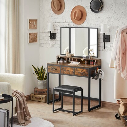 Artikelbild 5 für VASAGLE Schminktisch rechteckig Spanplatte braun, schwarz 90,0 x 40,0 x 141,0 cm, 1 St., Artikelnummer 438368