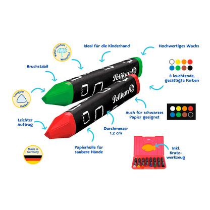 Artikelbild 5 für Pelikan 665/8 Wachsmalstifte farbsortiert, 8 St., Artikelnummer 801926