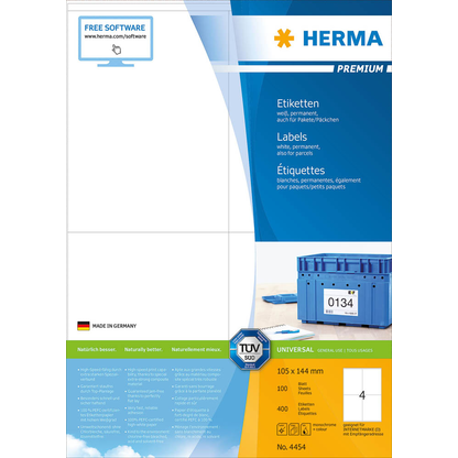 Artikelbild 2 für HERMA Etiketten 4454 weiß 105,0 x 144,0 mm, 100 Blatt, Artikelnummer 188862