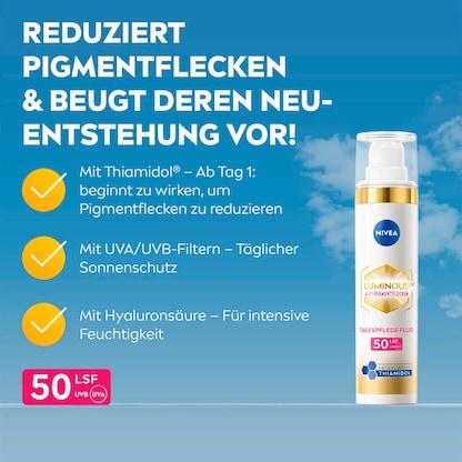 Artikelbild 5 für NIVEA LUMINOUS630® ANTI-PIGMENTFLECKEN LSF 50 Gesichtsfluid 40,0 ml, Artikelnummer 579587