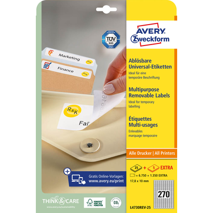 Artikelbild 2 für AVERY Zweckform Etiketten L4730REV-25 weiß 17,8 x 10,0 mm, 30 Blatt, Artikelnummer 345421