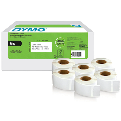 Artikelbild für DYMO Etikettenrollen für Etikettendrucker weiß, 54,0 x 25,0 mm, 6 x 500 Etiketten, Artikelnummer 733133