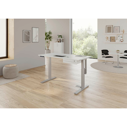 Artikelbild 4 für HAMMERBACHER Akandia elektrisch höhenverstellbarer Schreibtisch lichtgrau rechteckig, C-Fuß-Gestell silber 160,0 x 80,0 cm, Artikelnummer 486561