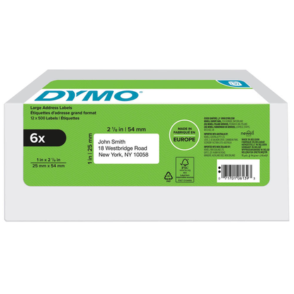 Artikelbild 2 für DYMO Etikettenrollen für Etikettendrucker weiß, 54,0 x 25,0 mm, 6 x 500 Etiketten, Artikelnummer 733133