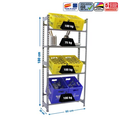 Artikelbild 2 für Simonrack Getränkekistenregal SIMONBOTTLE 8425437087790 grau 80,0 x 30,0 x 180,0 cm, Artikelnummer 353288