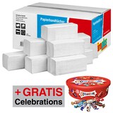 Artikelbild 1 für AKTION: büroplus Papierhandtücher Zick-Zack-Falzung 2-lagig 2x 3.200 Tücher + GRATIS Celebrations Schokoriegel 600 g, Artikelnummer 404317