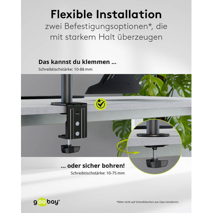 Artikelbild 7 für goobay Laptop-Monitor-Halterung 70815 schwarz für 1 Monitor und 1 Notebook, Tischbohrung, Tischklemme, Artikelnummer 557179