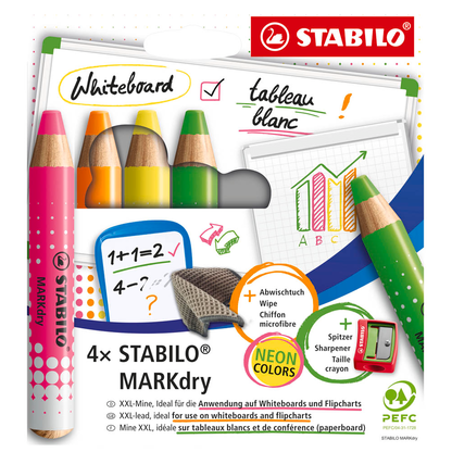 Artikelbild für STABILO MARKdry Neon Whiteboard- und Flipchart-Marker farbsortiert 1,0 - 10,0 mm, 4 St., Artikelnummer 692147