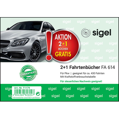 Artikelbild 4 für 2 + 1 GRATIS: SIGEL Fahrtenbuch, Pkw mit Kraftstoffverbrauch Formularbücher FA614, 2 St. + GRATIS 1 St., Artikelnummer 501597