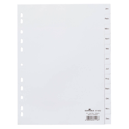 Artikelbild 2 für DURABLE Ordnerregister DIN A4 Vollformat Jan.-Dez. weiß 12-teilig, 1 Satz, Artikelnummer 433367