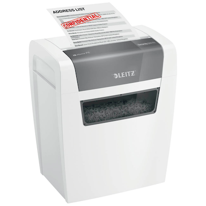 Artikelbild für LEITZ IQ Home Aktenvernichter mit Partikelschnitt P-4, 4 x 28 mm, bis 6 Blatt, weiß, Artikelnummer 435877