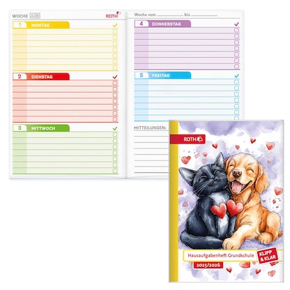 Artikelbild für ROTH Hausaufgabenheft Hund und Katze Klipp & Klar liniert DIN A5 ohne Rand, 96 Blatt, 1 St., Artikelnummer 580468