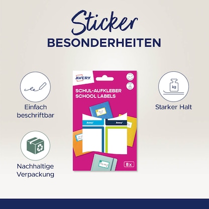 Artikelbild 6 für AVERY Zweckform Schuletiketten Rahmen, farblich sortiert, 8 Etiketten, Artikelnummer 588156