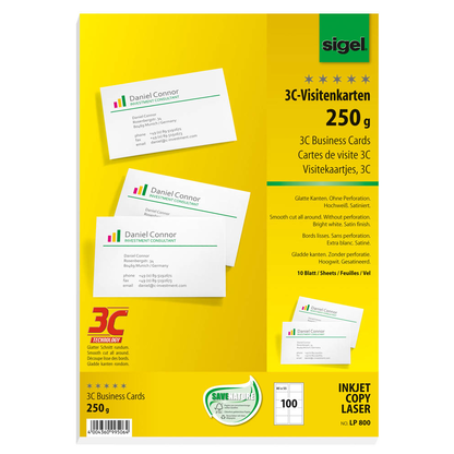 Artikelbild 2 für SIGEL Visitenkarten LP800 satiniert weiß 250 g/qm, 100 St., Artikelnummer 780510
