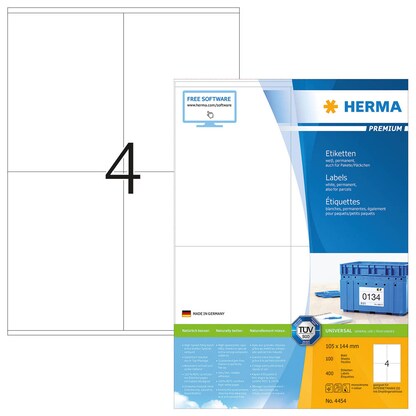 Artikelbild für HERMA Etiketten 4454 weiß 105,0 x 144,0 mm, 100 Blatt, Artikelnummer 188862